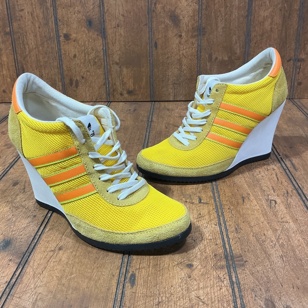 Very Rare JEREMY SCOTT PARIS for ADIDAS Yellow Wedge Shoes G61075 Women's Size 7